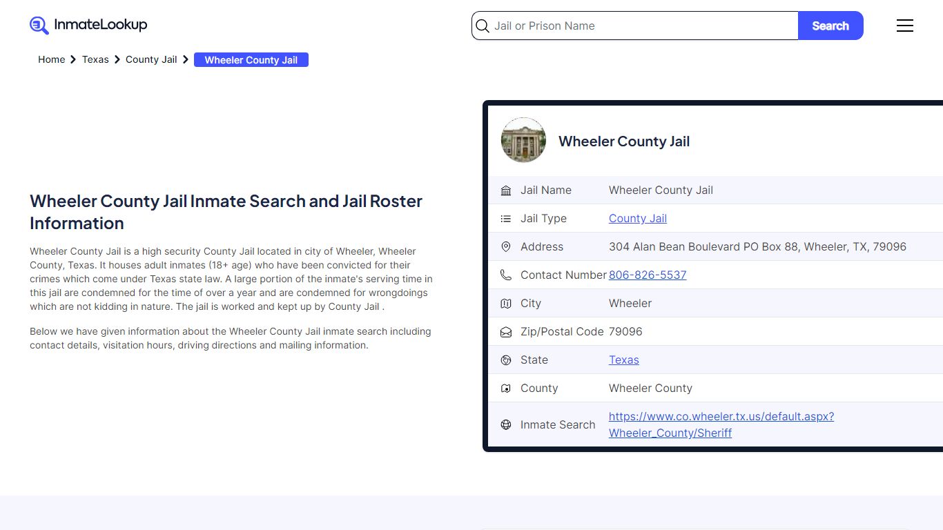 Wheeler County Jail Inmate Search and Jail Roster Information